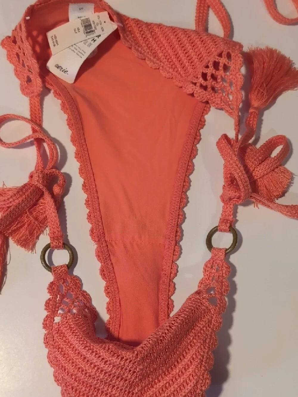 aerie Coral Crochet Triangle Bikini Set - Picture 6 of 7